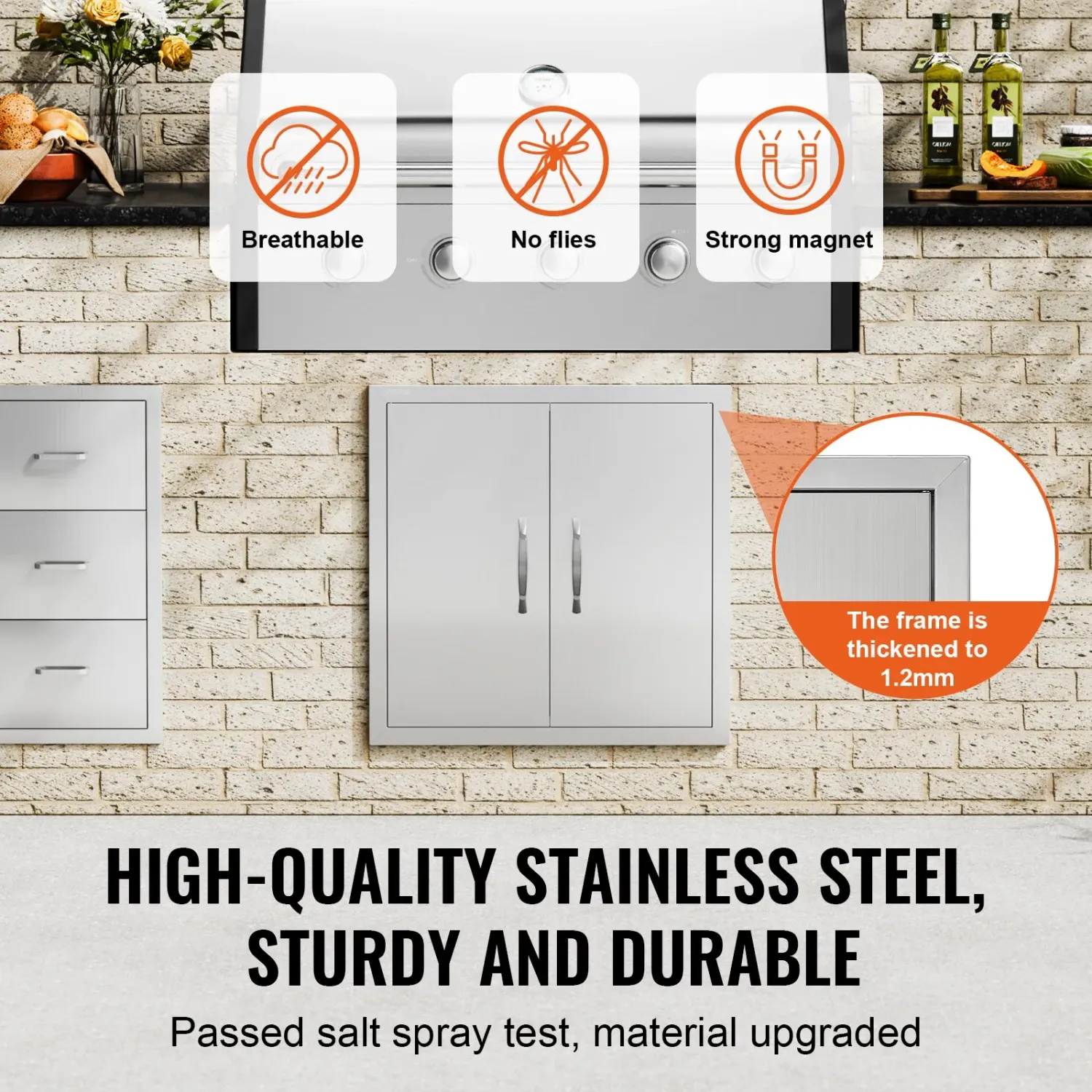 BBQ Access Door 24 x 24inch, Double Stainless Steel Outdoor Kitchen Cabinet Door
