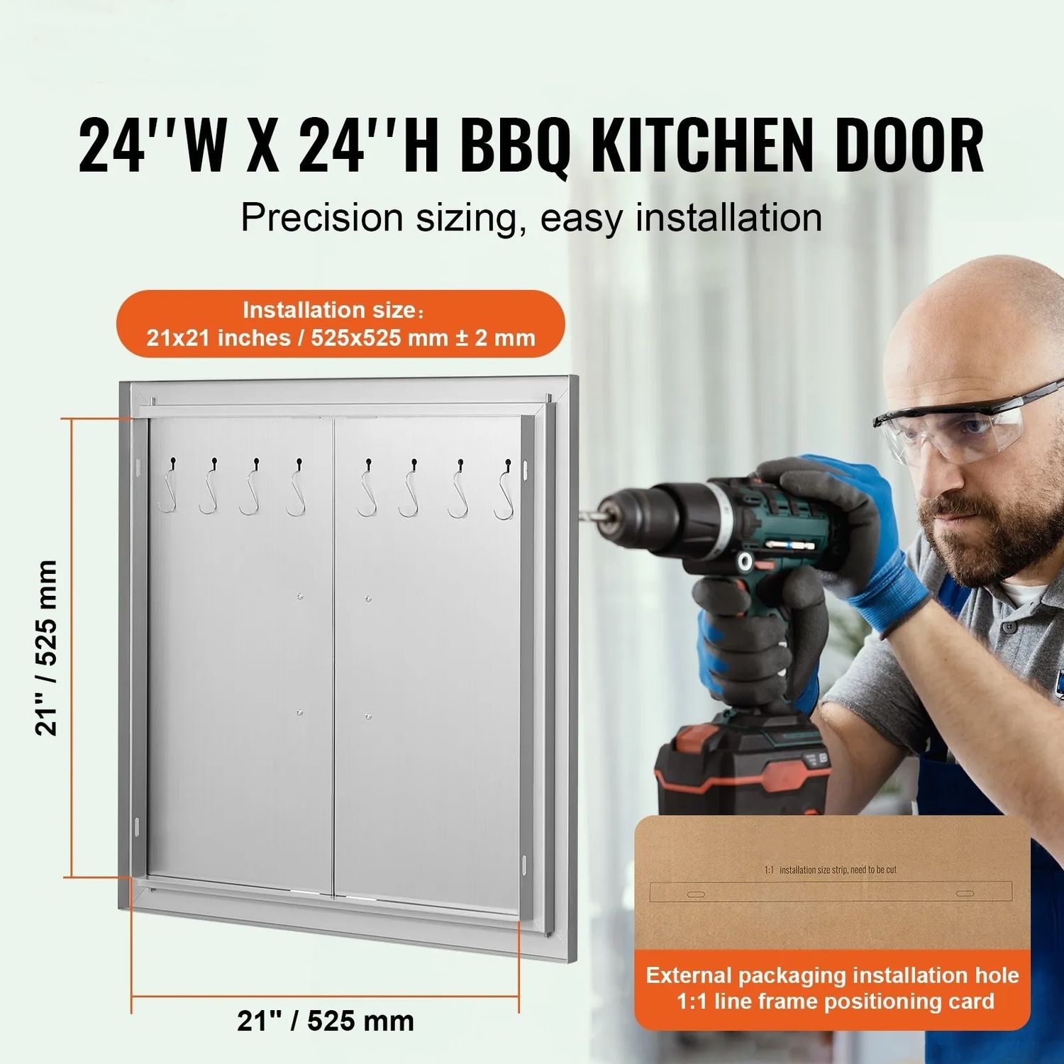 BBQ Access Door 24 x 24inch, Double Stainless Steel Outdoor Kitchen Cabinet Door