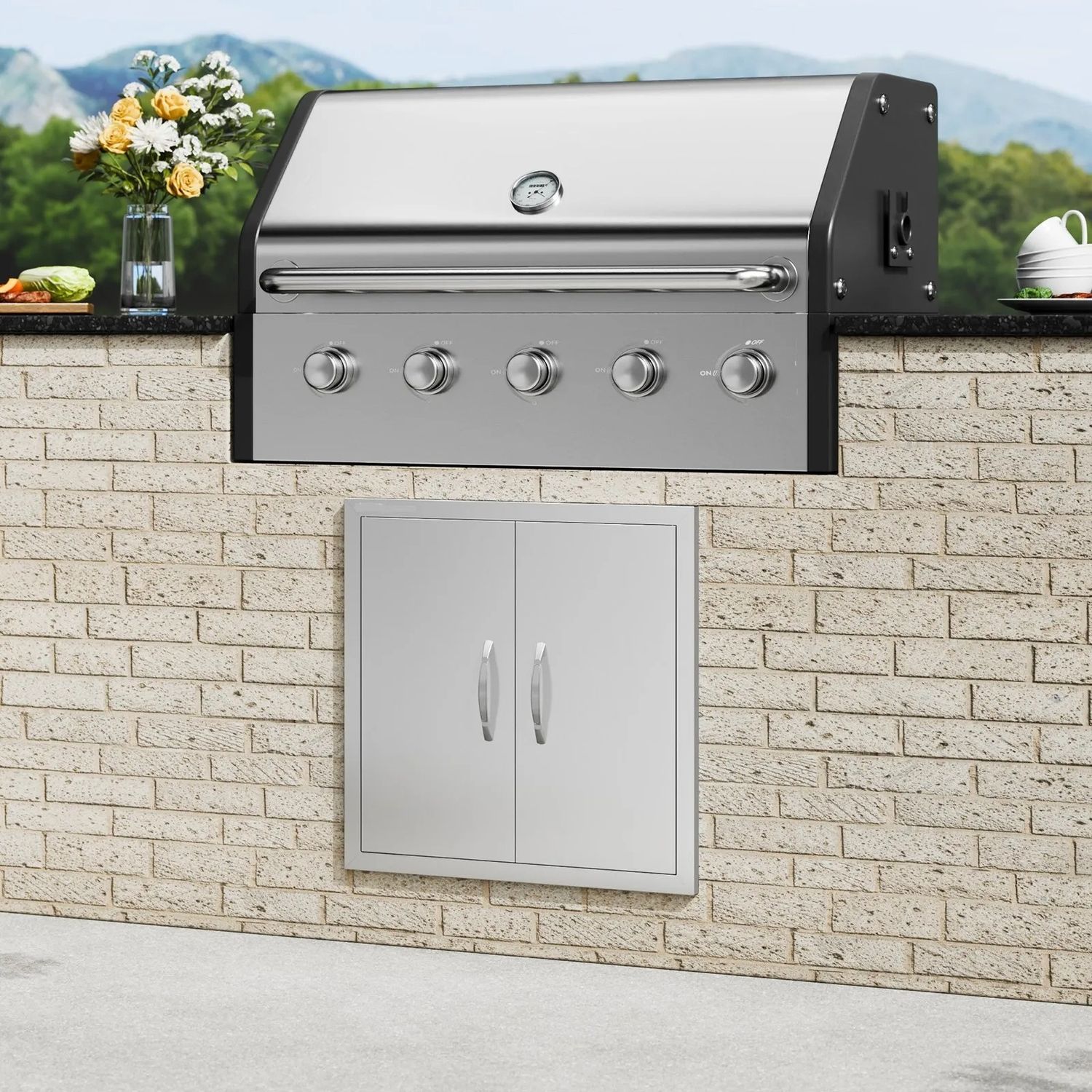 BBQ Access Door 24 x 24inch, Double Stainless Steel Outdoor Kitchen Cabinet Door