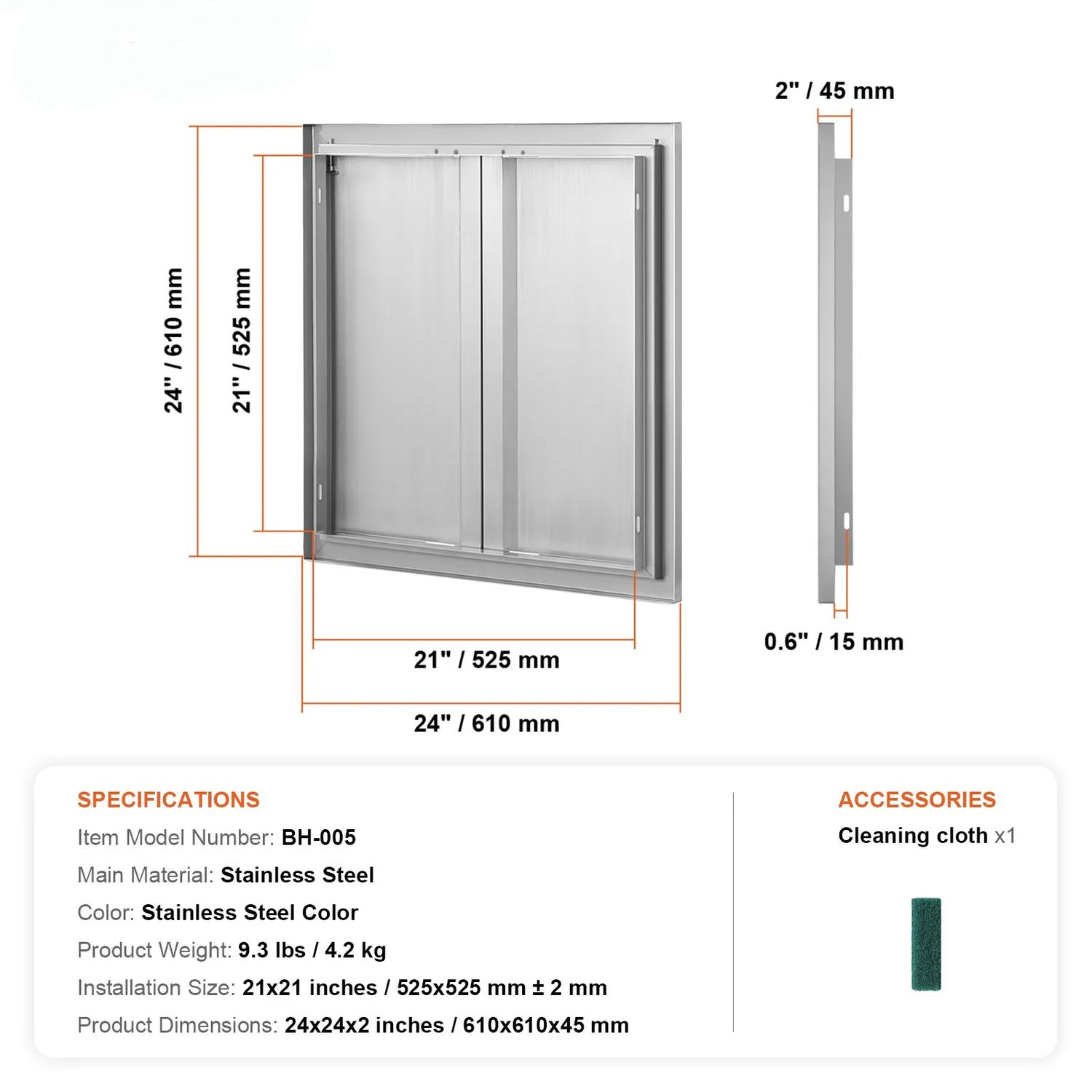 24 × 24-inch Stainless Steel Outdoor Kitchen Access Door