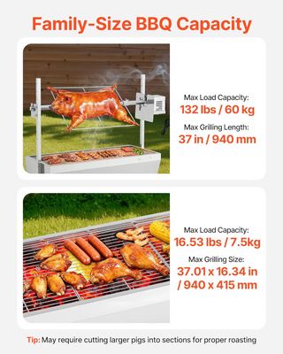 Stainless Steel  BBQ Grill 94cm Charcoal Pig Spit Roaster 60kg Capacity