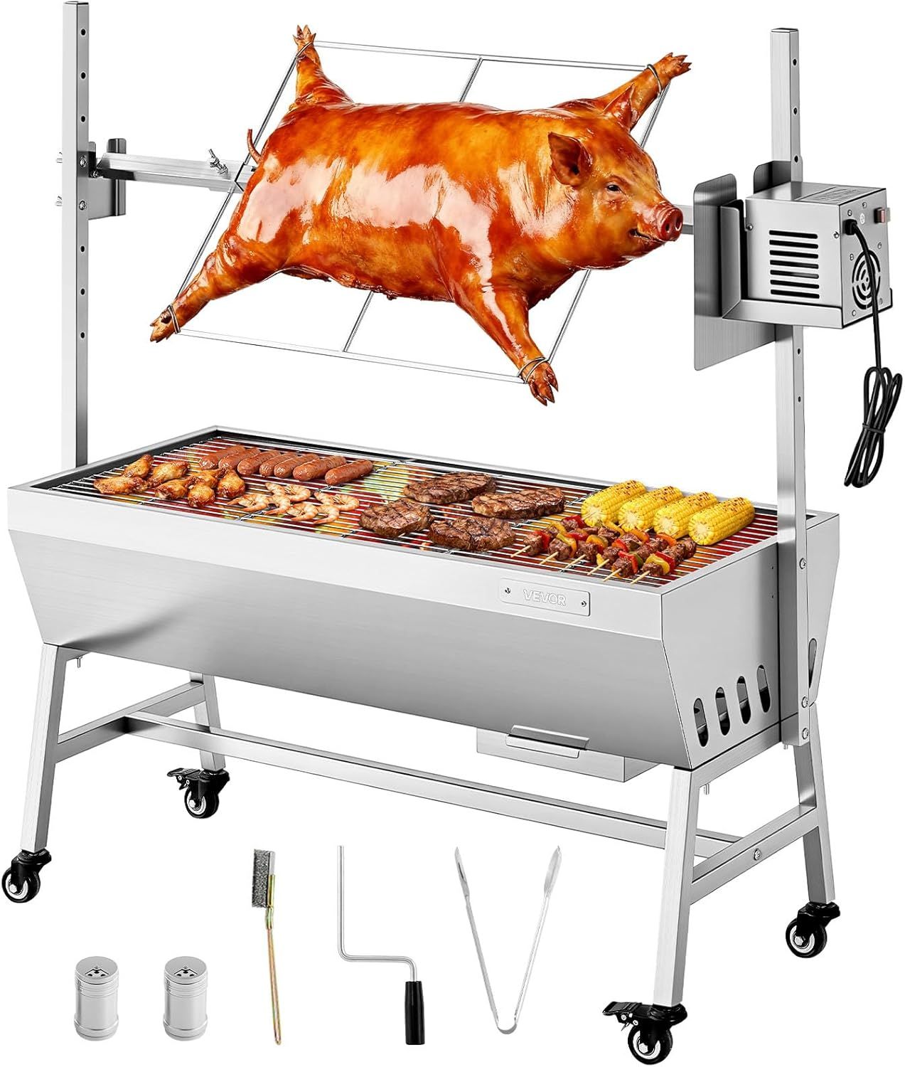 Stainless Steel  BBQ Grill 94cm Charcoal Pig Spit Roaster 60kg Capacity