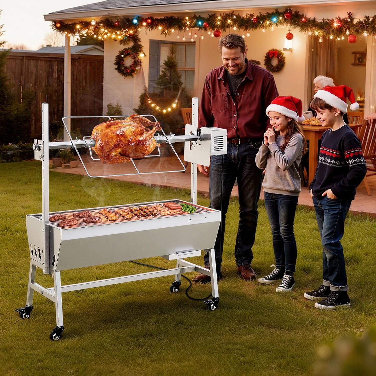 Stainless Steel  BBQ Grill 94cm Charcoal Pig Spit Roaster 60kg Capacity