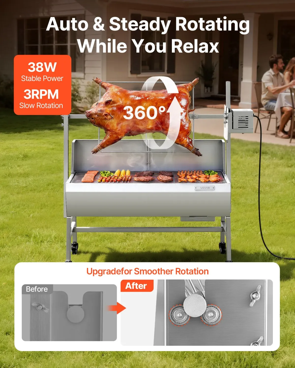 Stainless Steel  BBQ Grill 94cm Charcoal Pig Spit Roaster 60kg Capacity