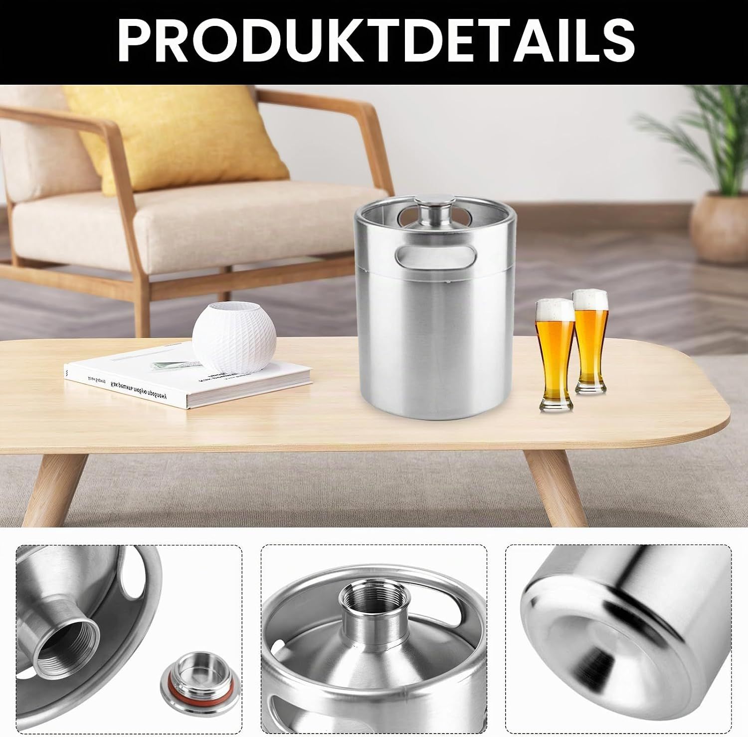 5L Stainless Steel Beer Keg 304 Mini Growler Barrel with Hexagonal Spiral Lid