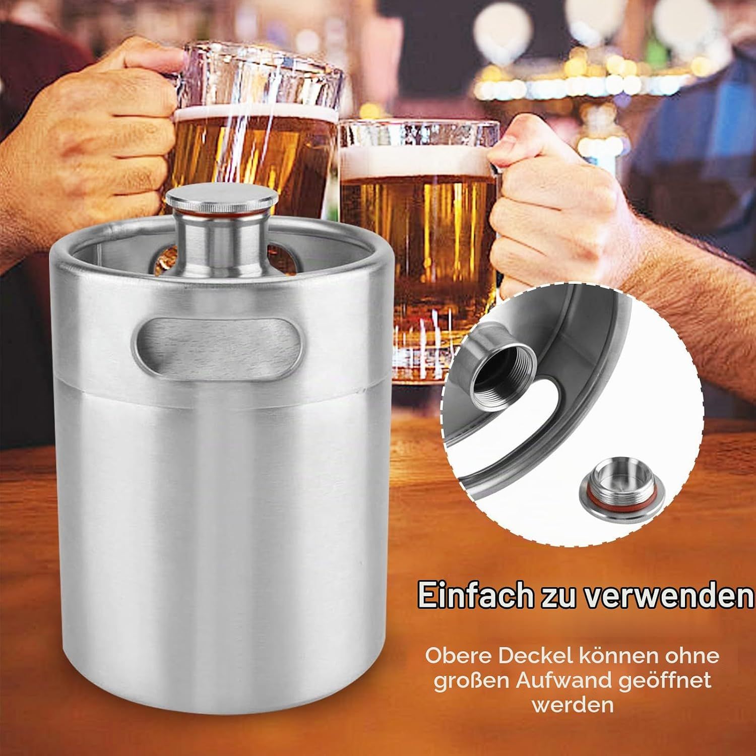 5L Stainless Steel Beer Keg 304 Mini Growler Barrel with Hexagonal Spiral Lid