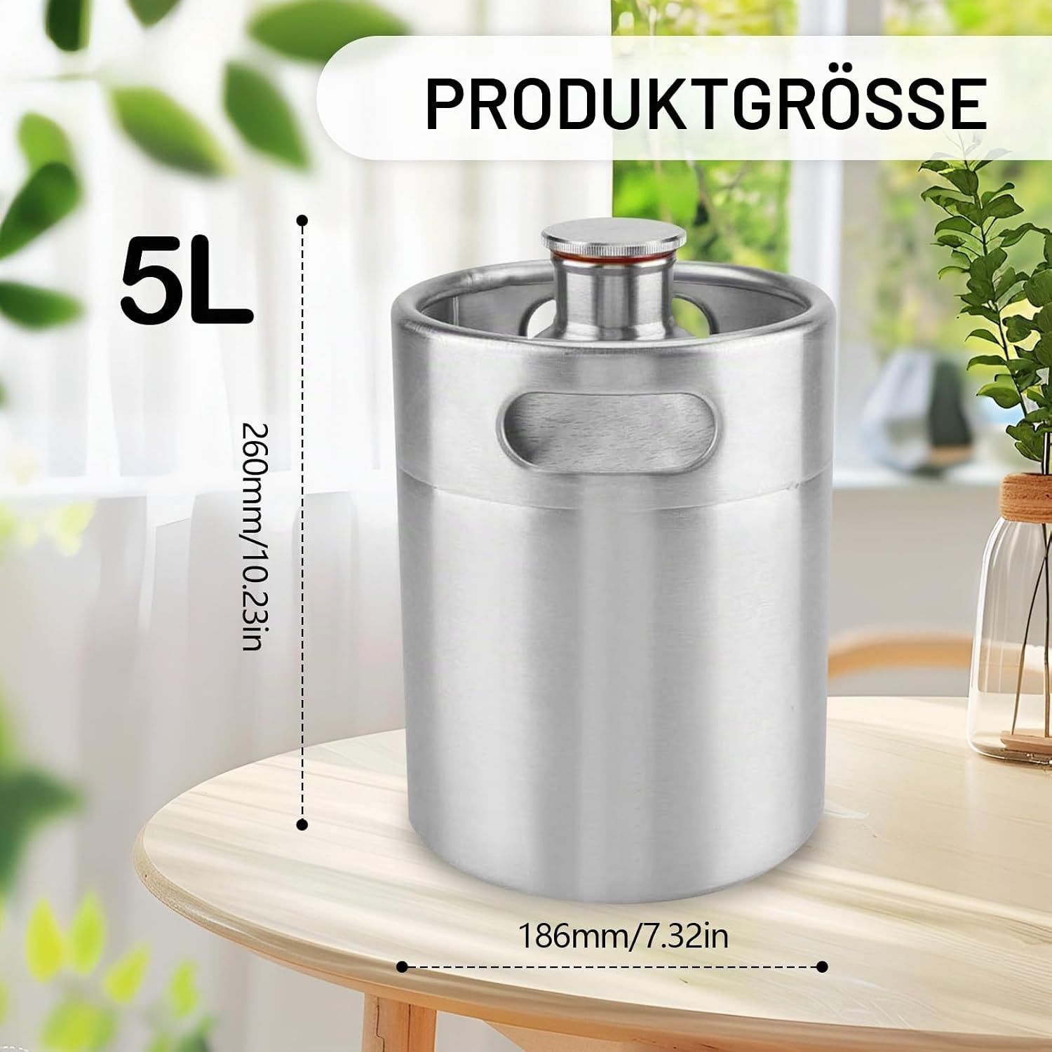 5L Stainless Steel Beer Keg 304 Mini Growler Barrel with Hexagonal Spiral Lid