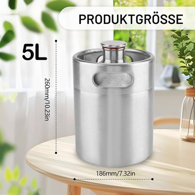5L Stainless Steel Beer Keg 304 Mini Growler Barrel with Hexagonal Spiral Lid