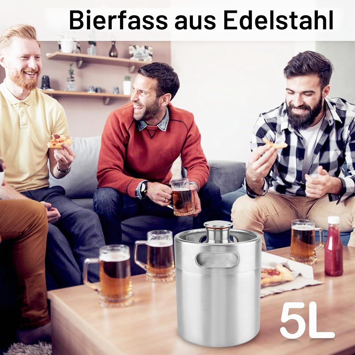 5L Stainless Steel Beer Keg 304 Mini Growler Barrel with Hexagonal Spiral Lid
