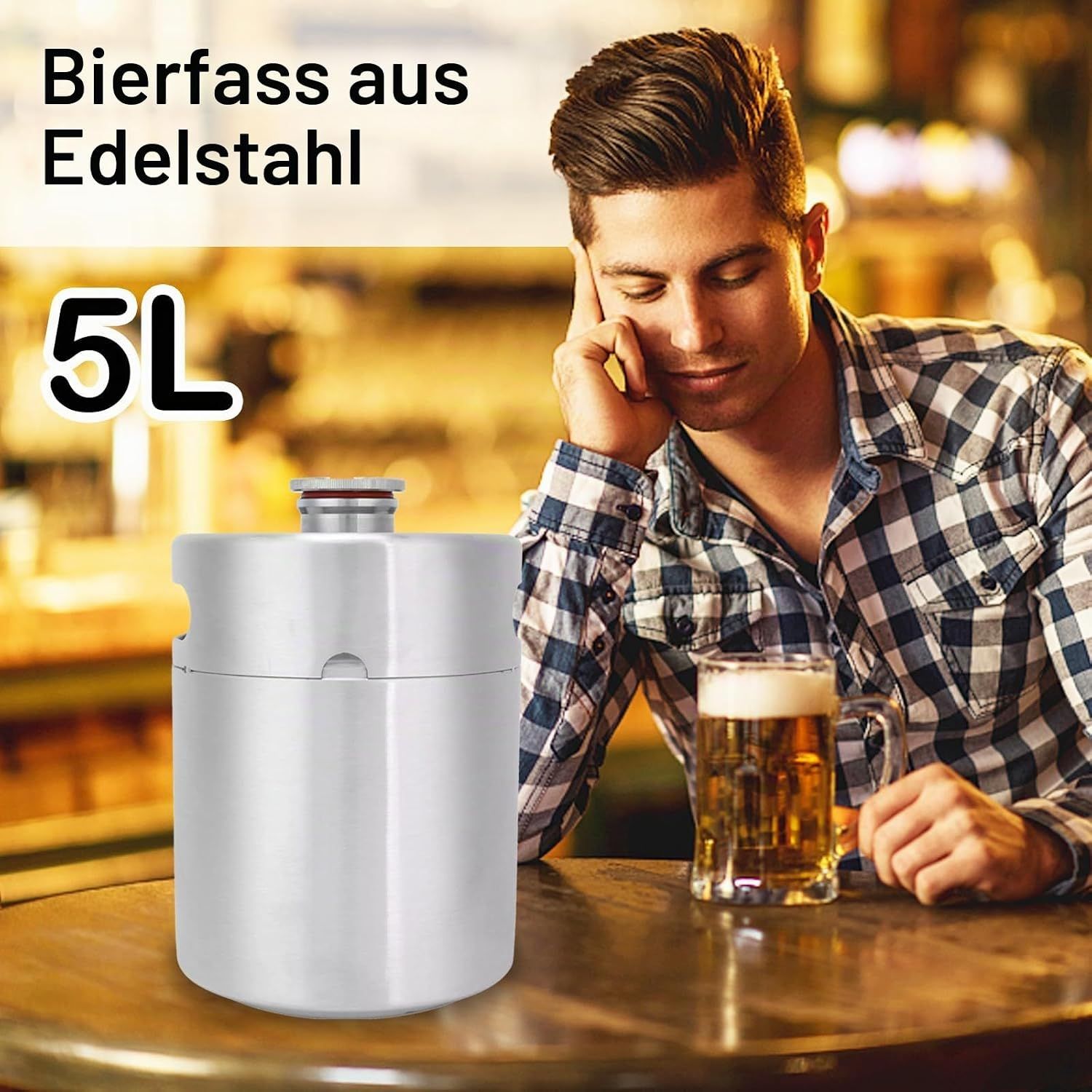 5L Stainless Steel Beer Keg 304 Mini Growler Barrel with Hexagonal Spiral Lid