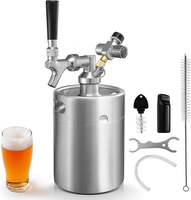 2L Mini Keg Growler with Tap Faucet Kit and 60 PSI Pressure Gauge