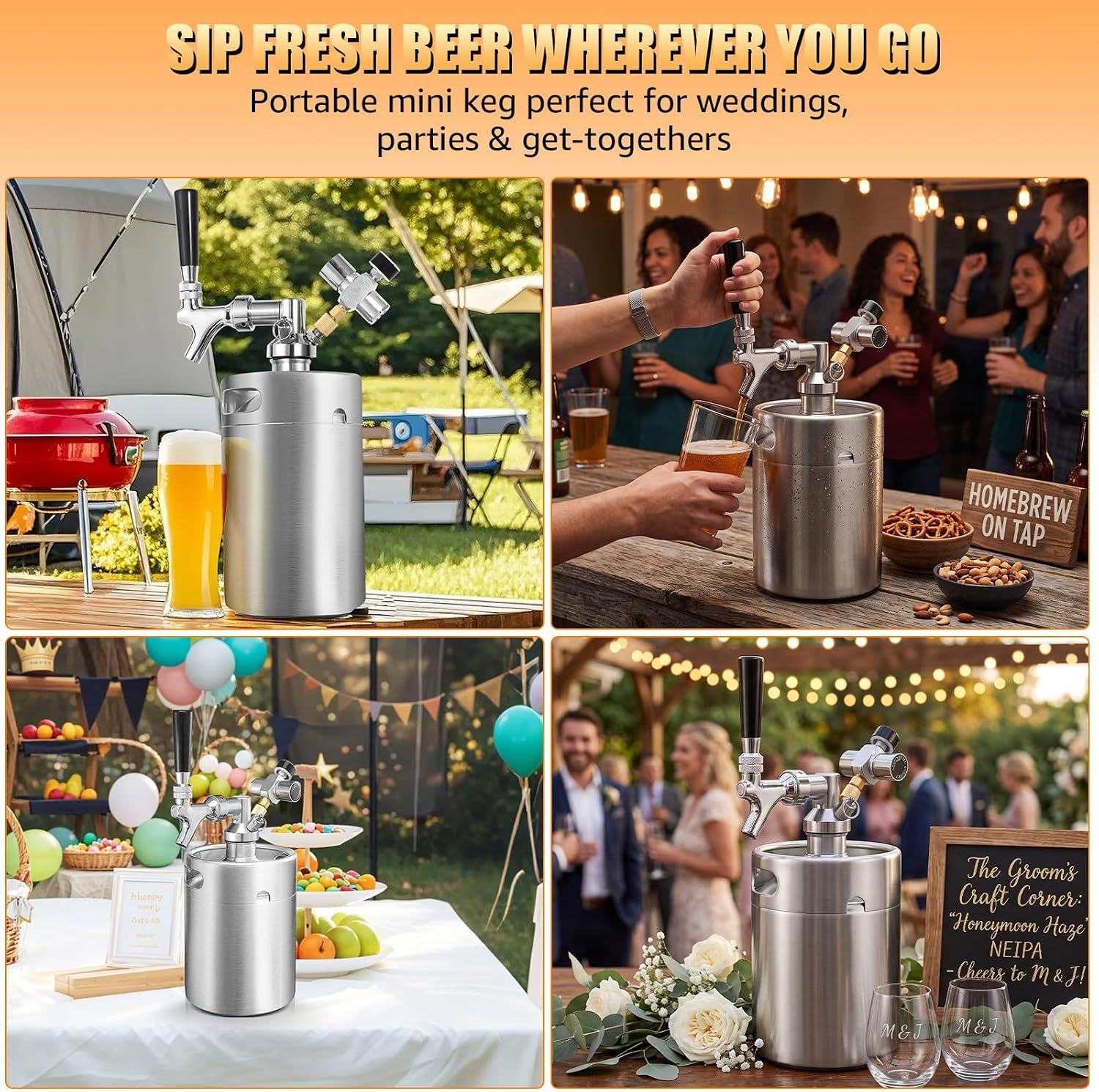 2L Mini Keg Growler with Tap Faucet Kit and 60 PSI Pressure Gauge