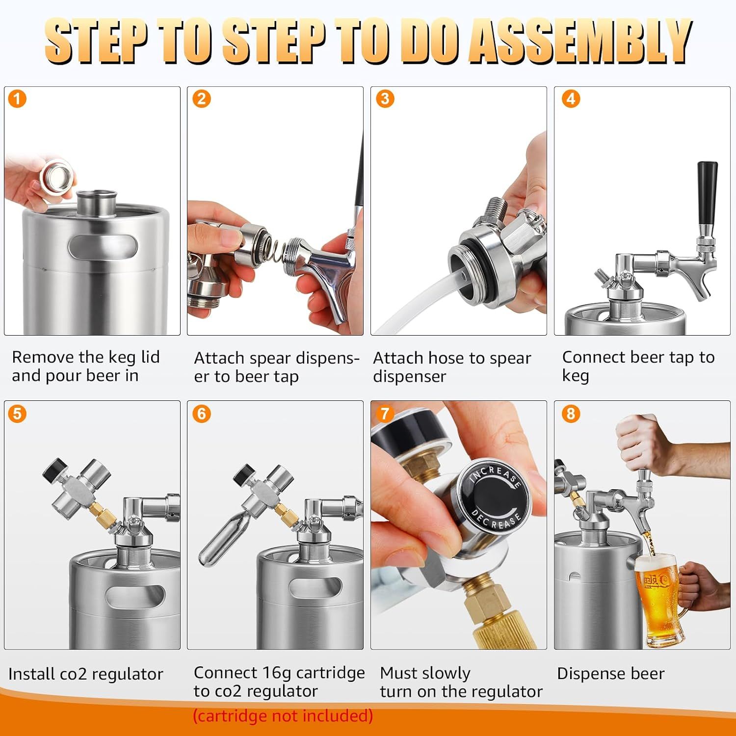 2L Mini Keg Growler with Tap Faucet Kit and 60 PSI Pressure Gauge