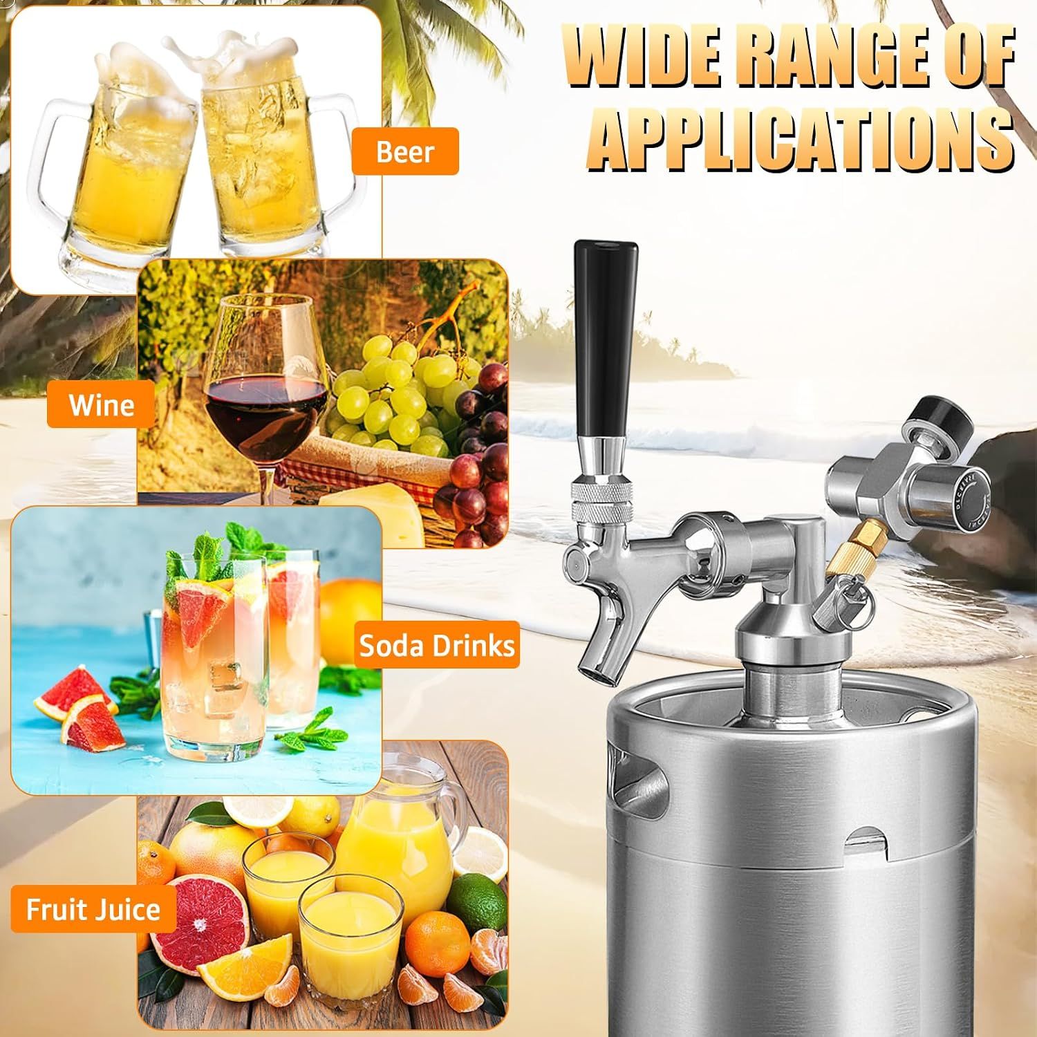 2L Mini Keg Growler with Tap Faucet Kit and 60 PSI Pressure Gauge