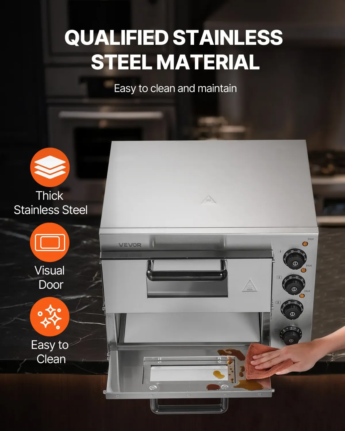Commercial Electric Pizza Oven 2700W 14 Inch Countertop Stainless Steel Pizza Maker
