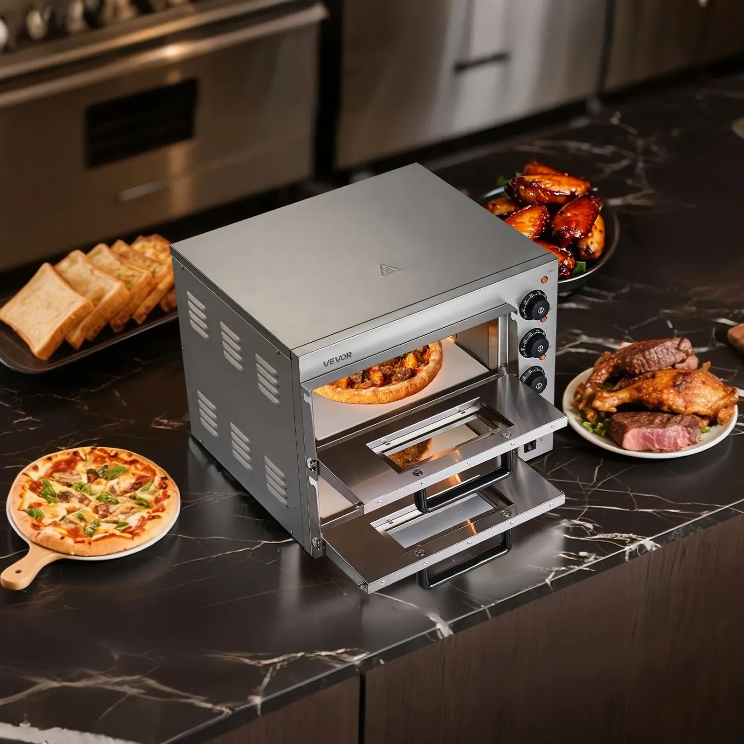 Commercial Electric Pizza Oven 2700W 14 Inch Countertop Stainless Steel Pizza Maker