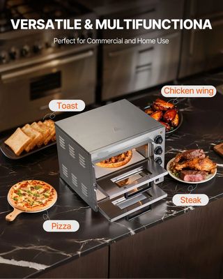 Commercial Electric Pizza Oven 2700W 14 Inch Countertop Stainless Steel Pizza Maker