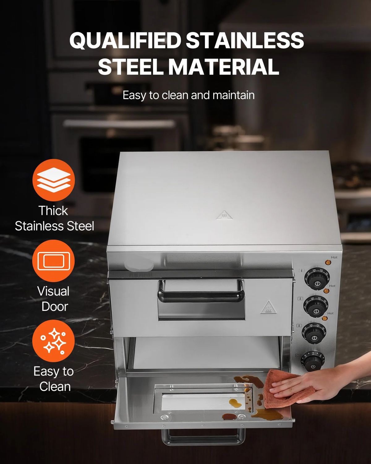 Commercial Electric Pizza Oven 2700W 14 Inch Countertop Stainless Steel Pizza Maker