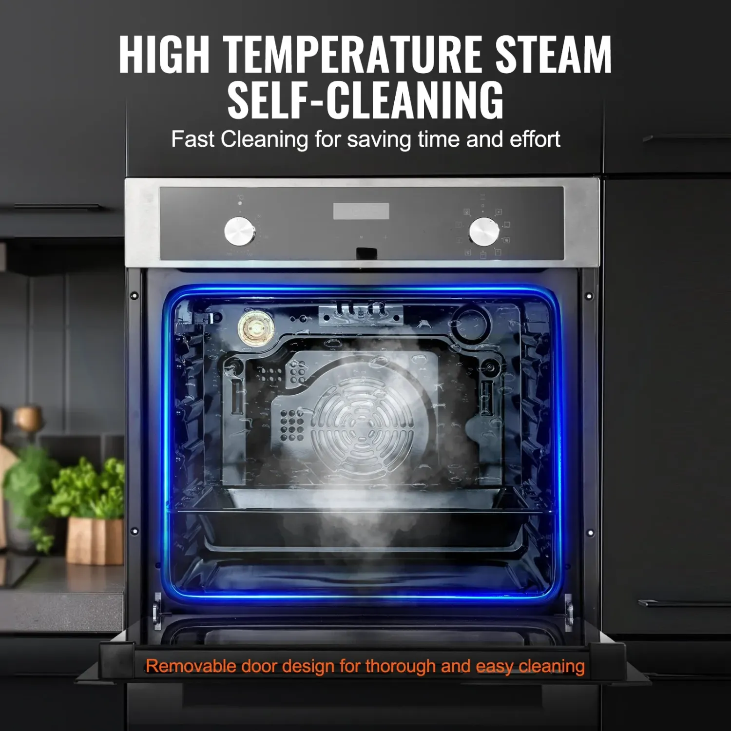 24 Inch Built In Electric Wall Oven 76L 3550W Convection Oven with 9 Cooking Functions