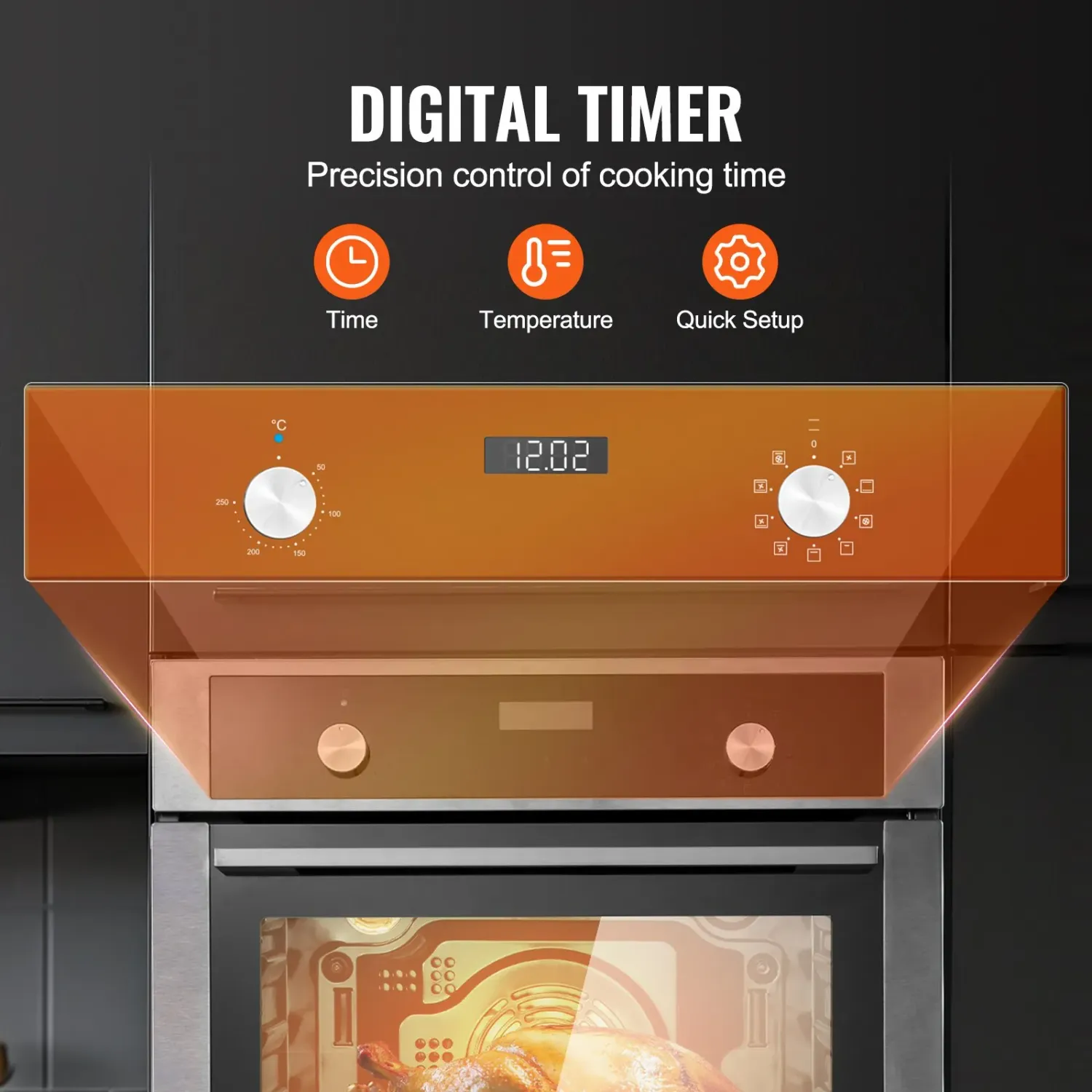 24 Inch Built In Electric Wall Oven 76L 3550W Convection Oven with 9 Cooking Functions