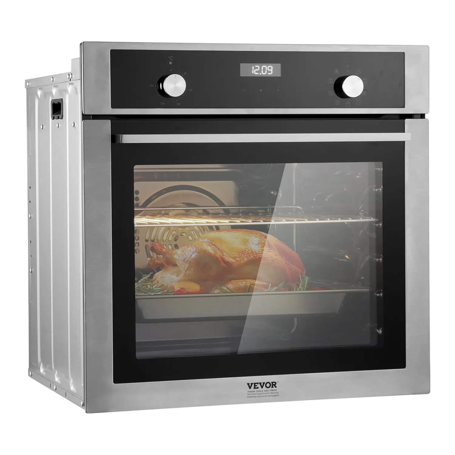 24 Inch Built In Electric Wall Oven 76L 3550W Convection Oven with 9 Cooking Functions