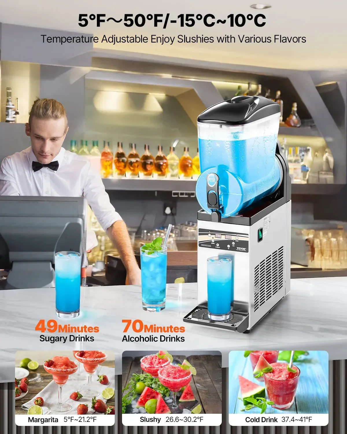Commercial Slushie Machine 15L Stainless Steel Frozen Drink Maker