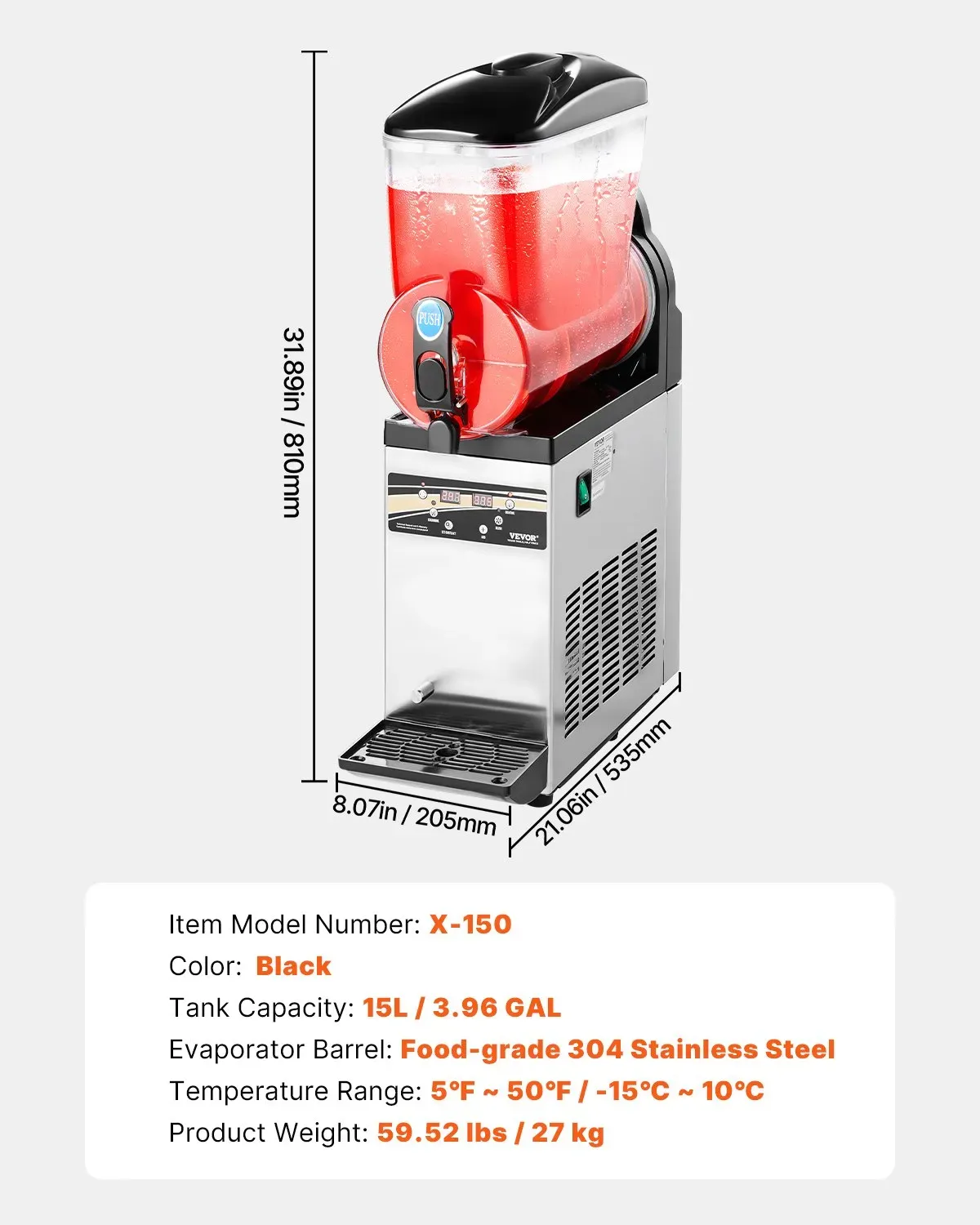 Commercial Slushie Machine 15L Stainless Steel Frozen Drink Maker
