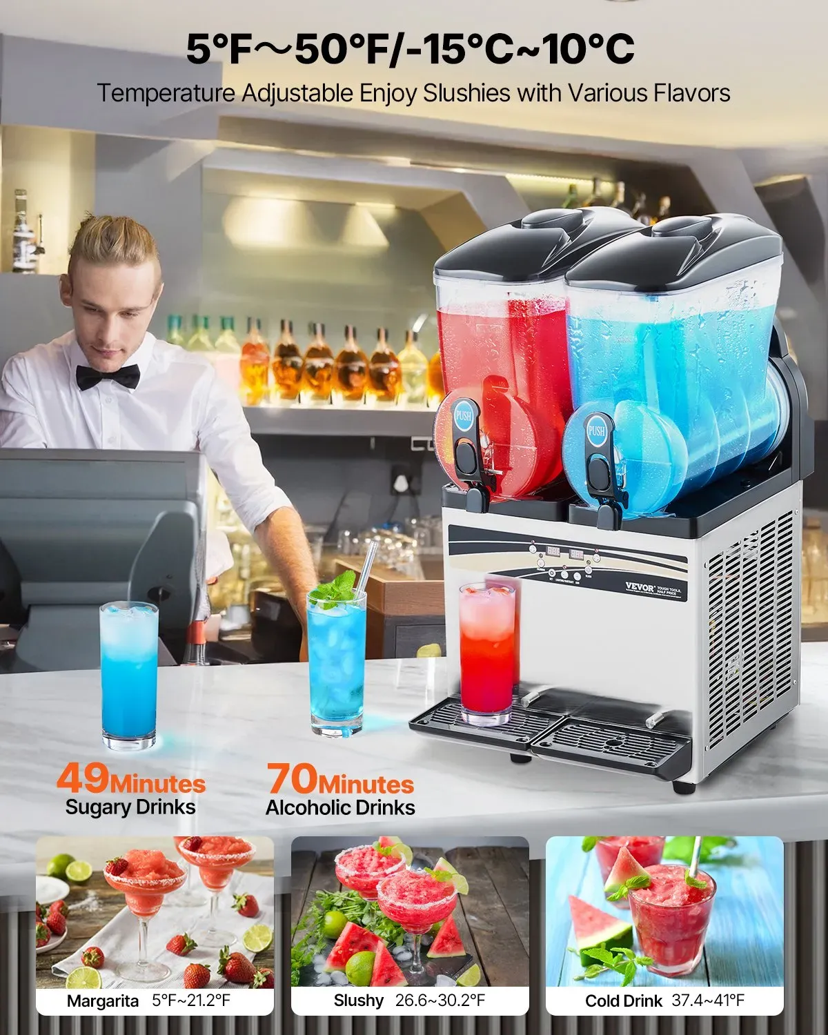 Commercial Slushie Machine 30L Dual Tank Frozen Drink Maker Stainless Stee