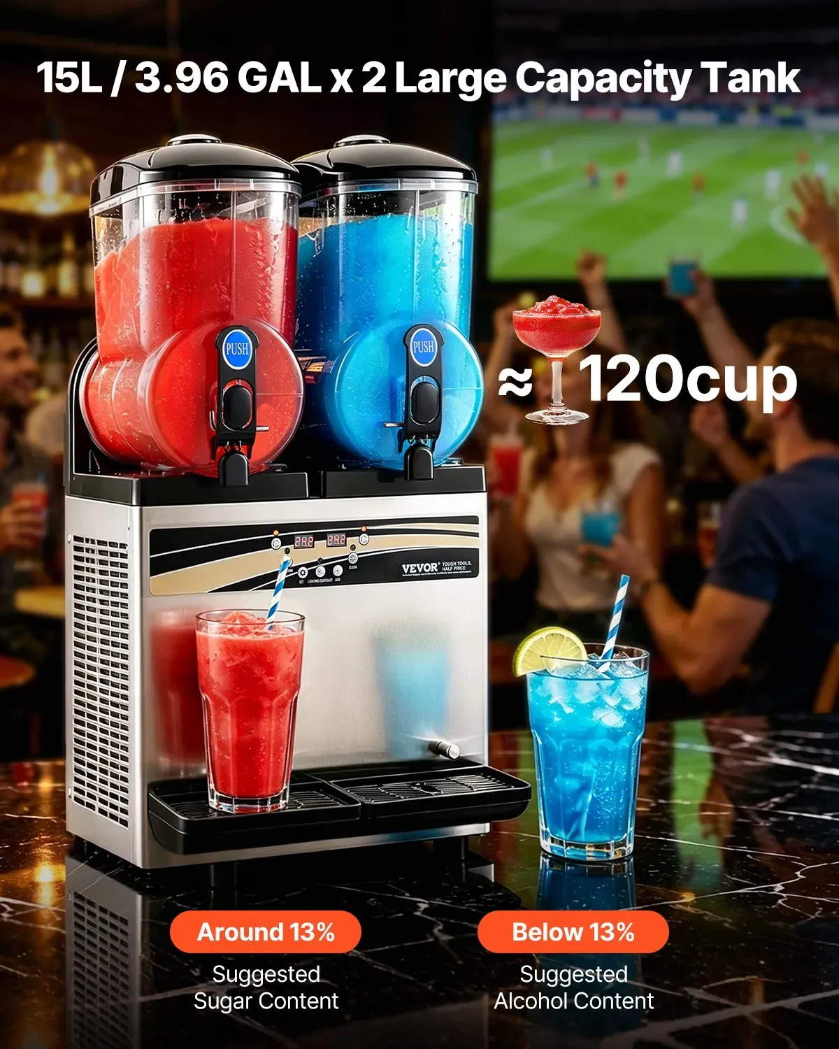 Commercial Slushie Machine 30L Dual Tank Frozen Drink Maker Stainless Stee