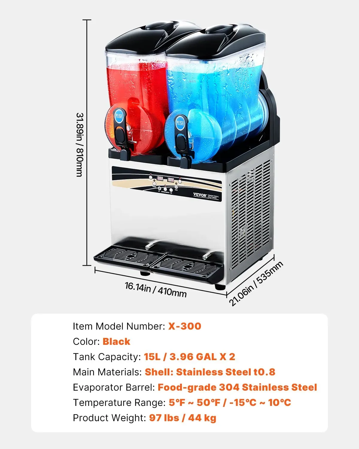 Commercial Slushie Machine 30L Dual Tank Frozen Drink Maker Stainless Stee
