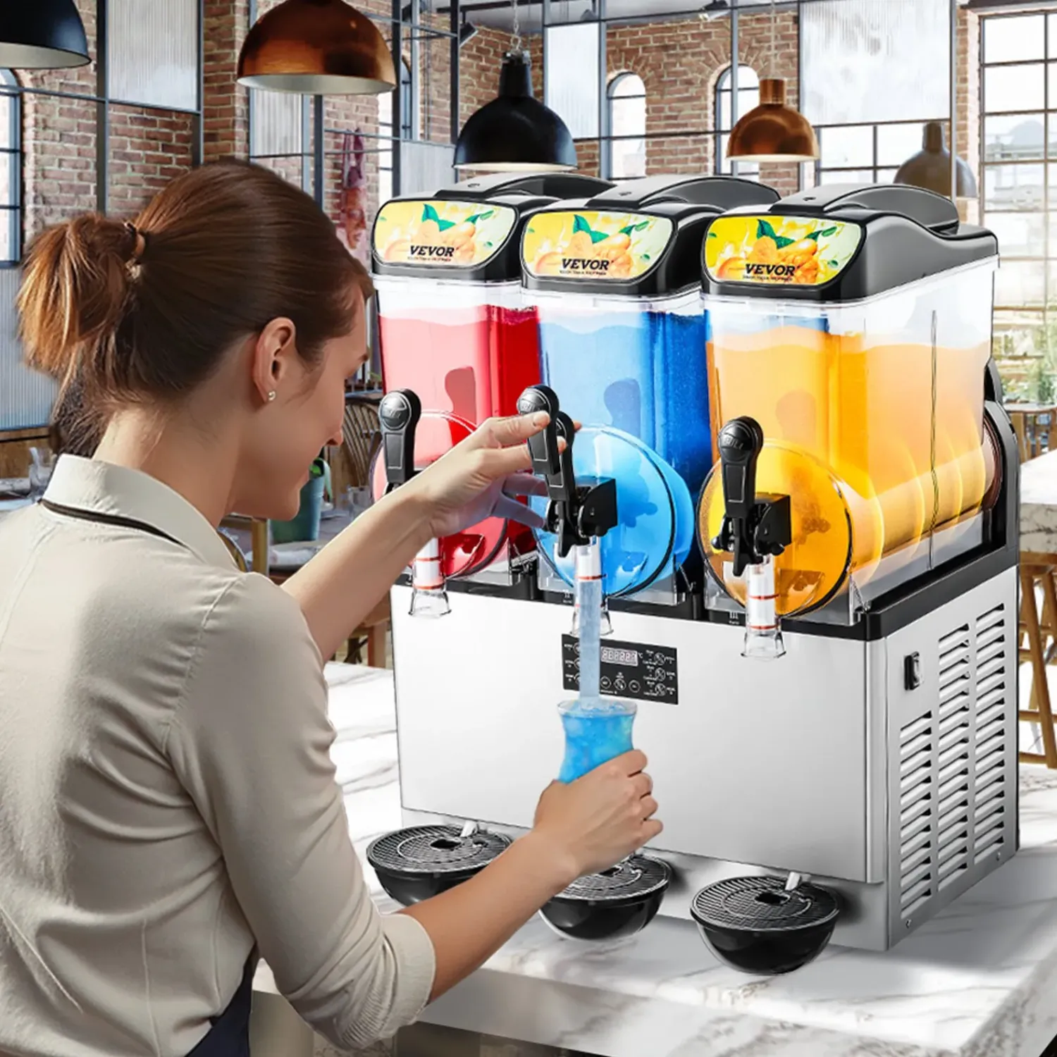 Commercial Slushie Machine 45L Triple Tank Frozen Drink Maker Stainless Steel