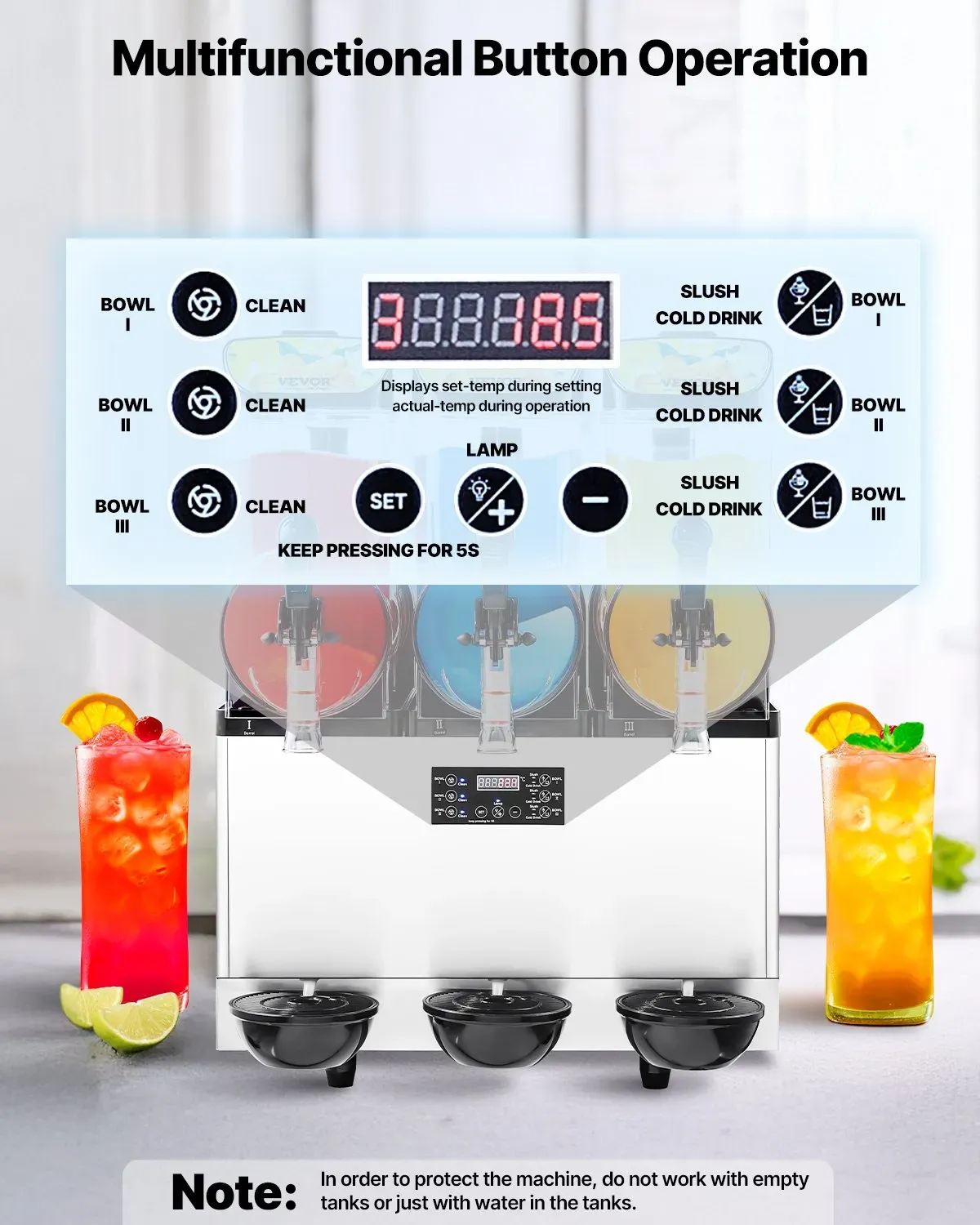Commercial Slushie Machine 45L Triple Tank Frozen Drink Maker Stainless Steel