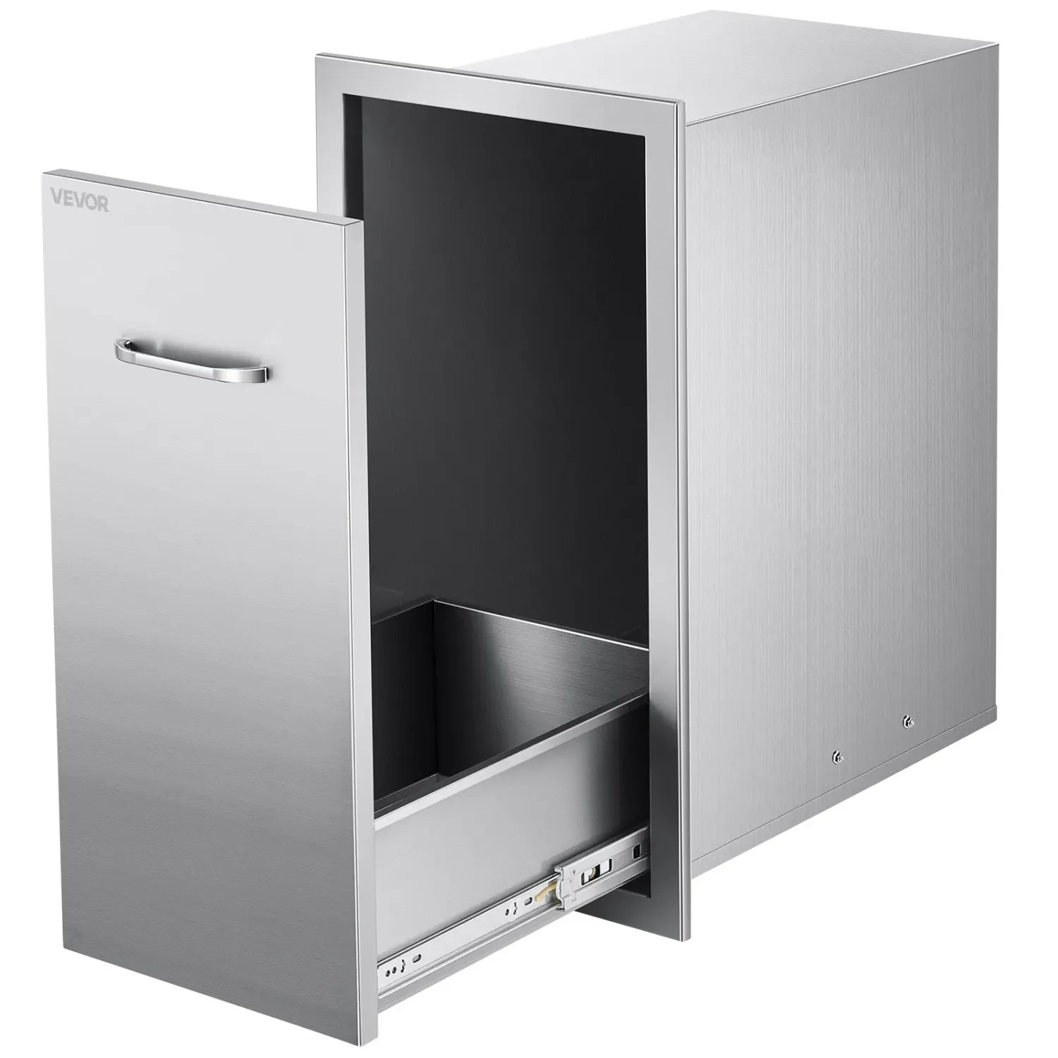 Stainless Steel Outdoor Kitchen Drawer — 13.54"W×19.61"D×25.79"H Trash &amp; Storage Cabinet, 55 lbs Tier Capacity, for BBQ Island &amp; Outdoor Kitchens