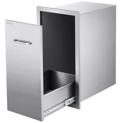 Stainless Steel Outdoor Kitchen Drawer — 13.54"W×19.61"D×25.79"H Trash &amp; Storage Cabinet, 55 lbs Tier Capacity, for BBQ Island &amp; Outdoor Kitchens