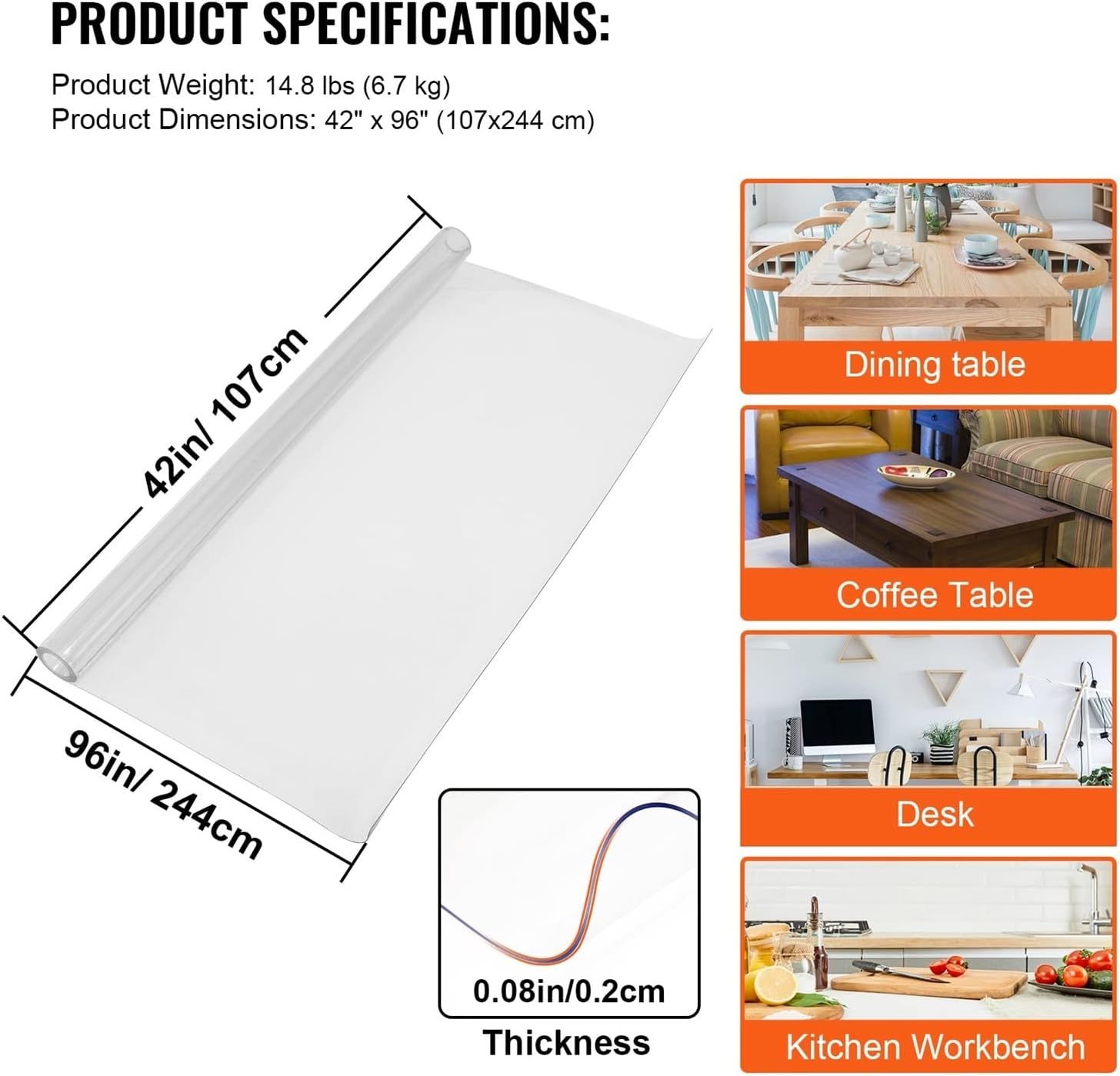Transparent PVC Desk Table Protector Mat 2mm Thick Protective Cover