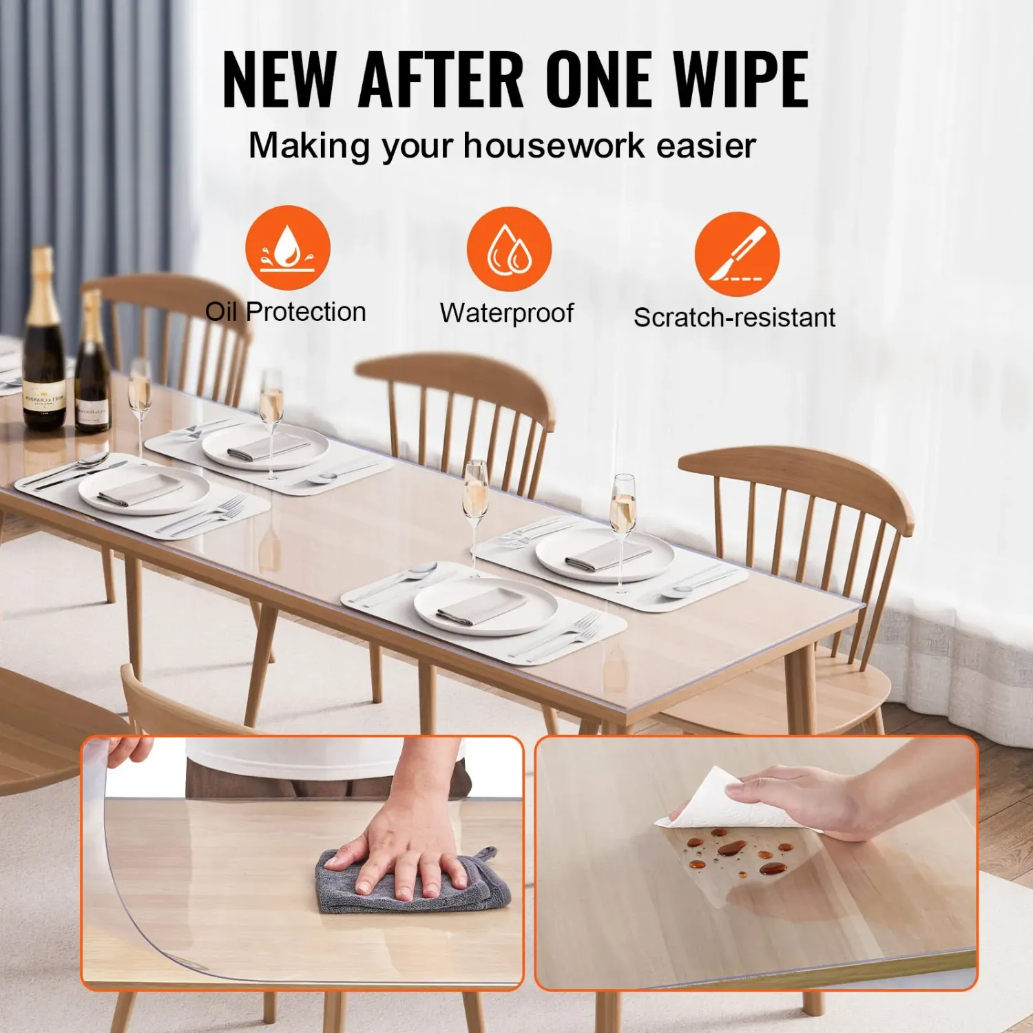 Clear PVC Table Protector 42x96 Inch Waterproof