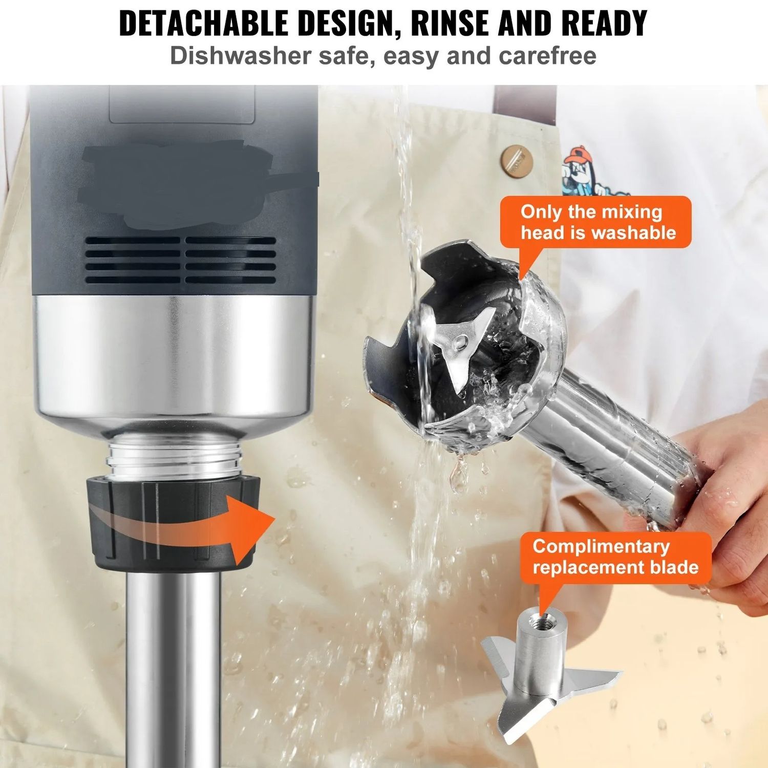 Commercial Immersion Blender 750W Heavy Duty Hand Mixer Stainless Steel Stick Blender
