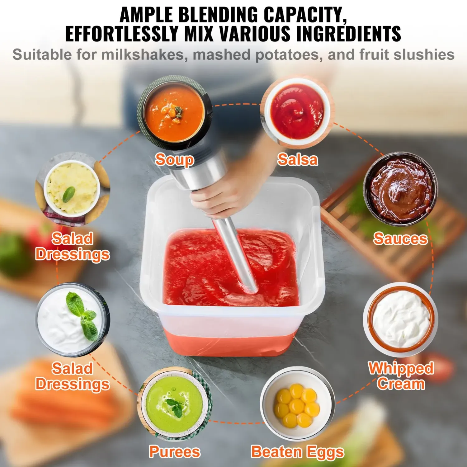 Commercial Immersion Blender 750W Heavy Duty Hand Mixer Stainless Steel Stick Blender