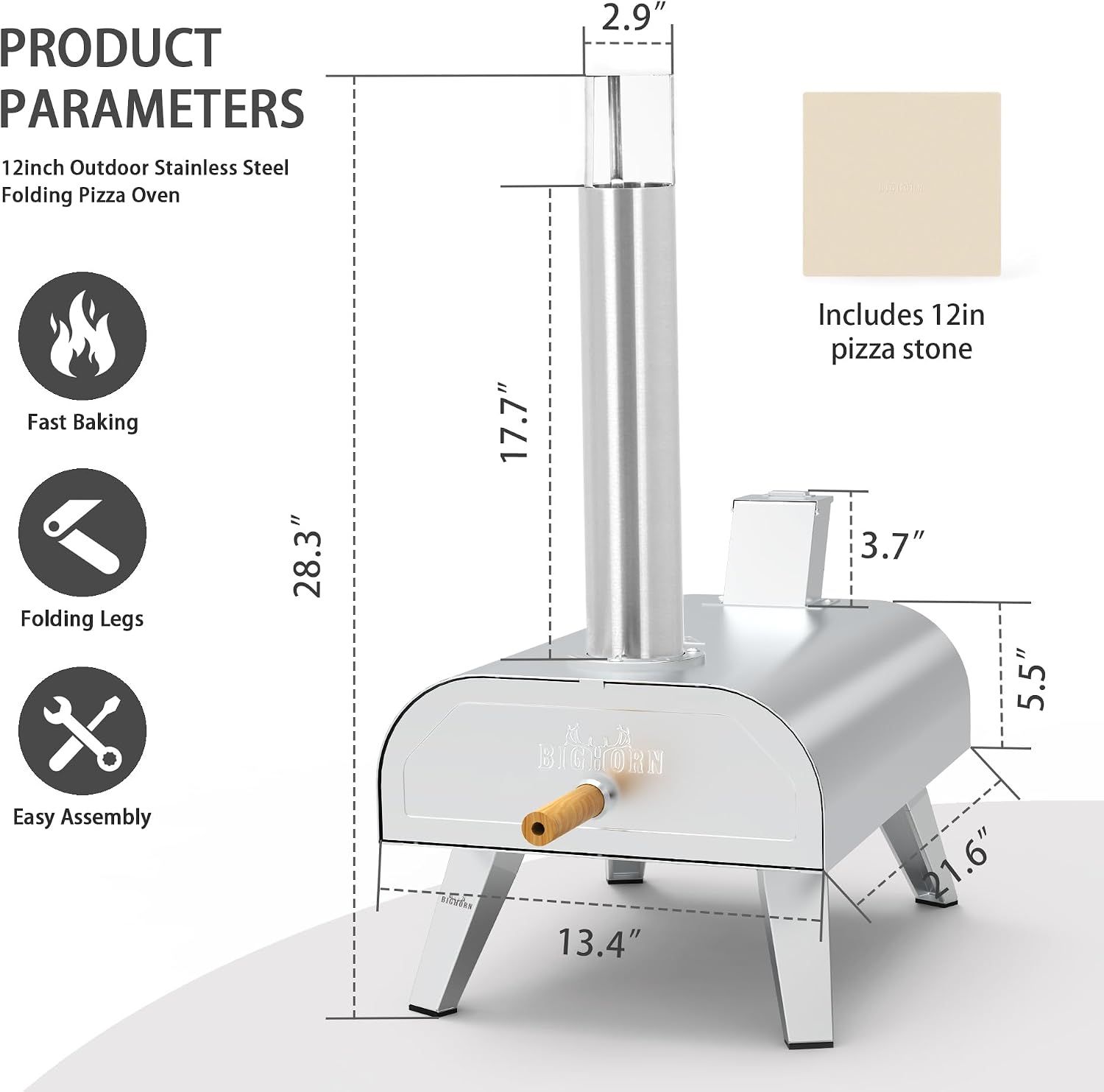 12" Outdoor Pizza Oven Portable Pellet/Gas Pizza Oven Foldable for Camping