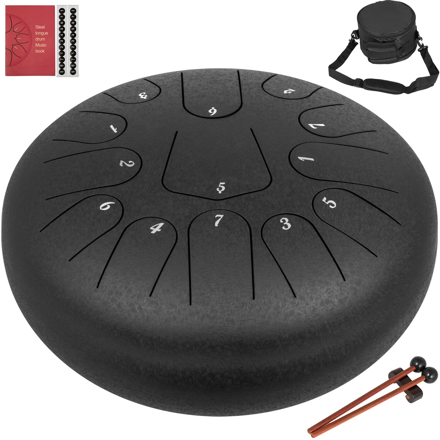 13-Note 12" Black Steel Tank Drum – Steel Tongue Percussion Instrument for Melodic Play