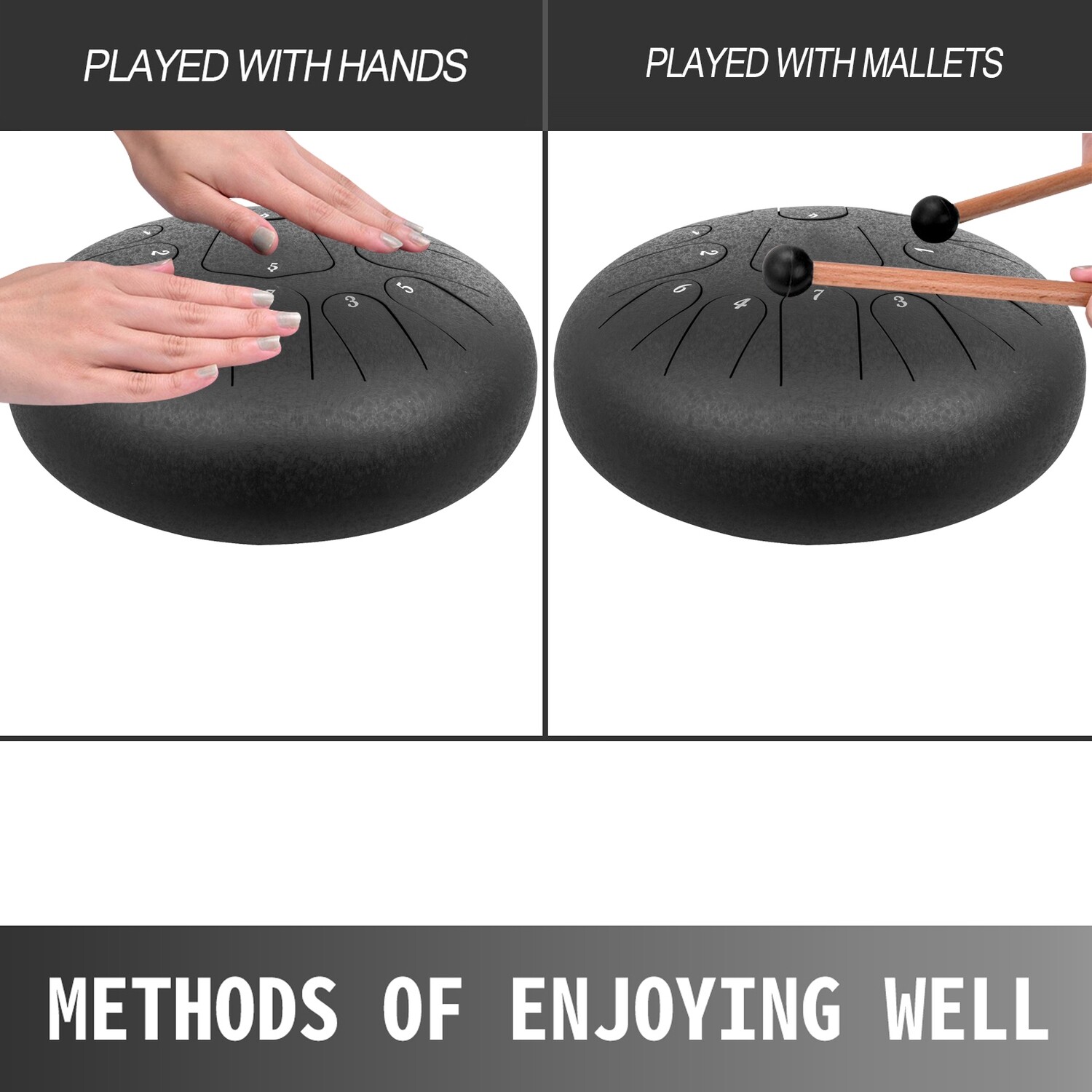 13-Note 12" Black Steel Tank Drum – Steel Tongue Percussion Instrument for Melodic Play