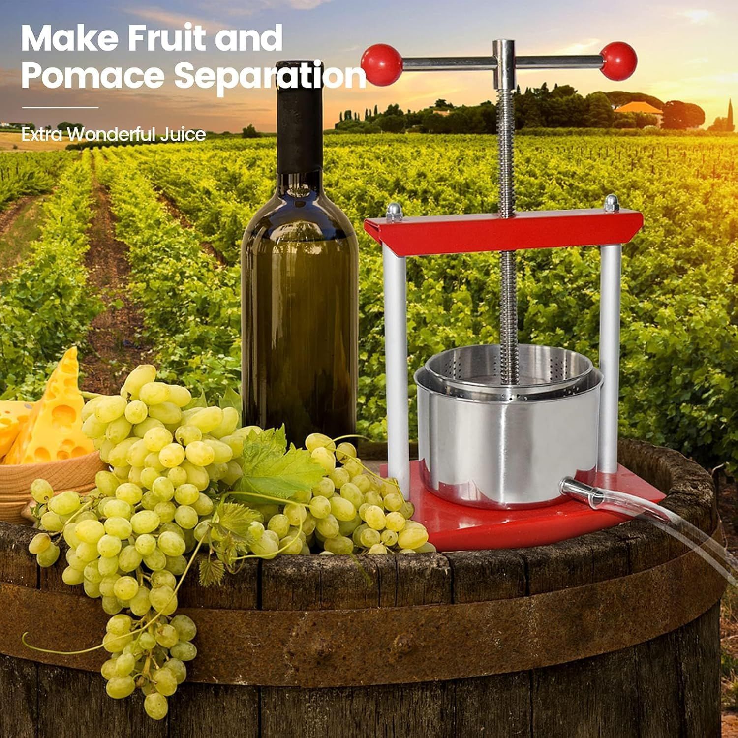 6L Stainless Steel Fruit Press Manual Juicer Cheese Wine Cider Extractor
