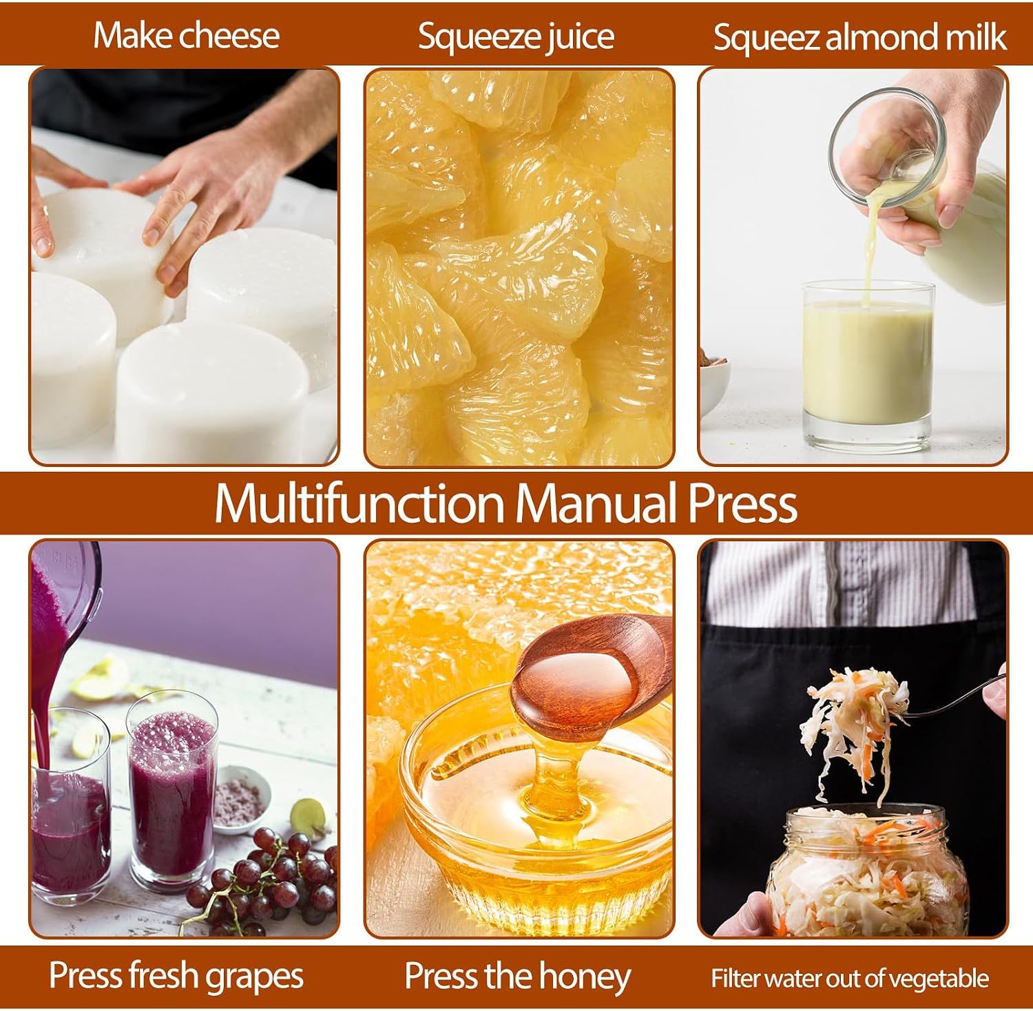 6L Stainless Steel Fruit Press Manual Juicer Cheese Wine Cider Extractor