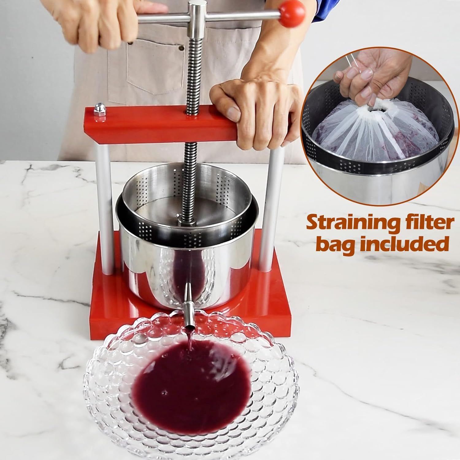 6L Stainless Steel Fruit Press Manual Juicer Cheese Wine Cider Extractor