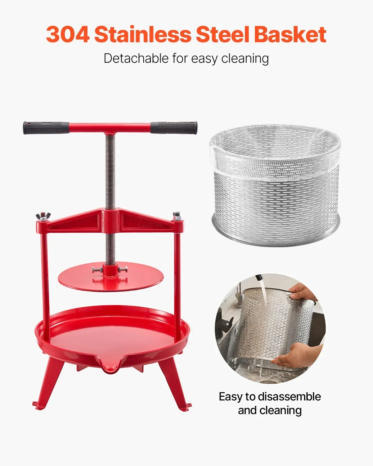 9L Fruit Wine Press, Manual Apple and Grape Juicer with Stainless Steel Basket