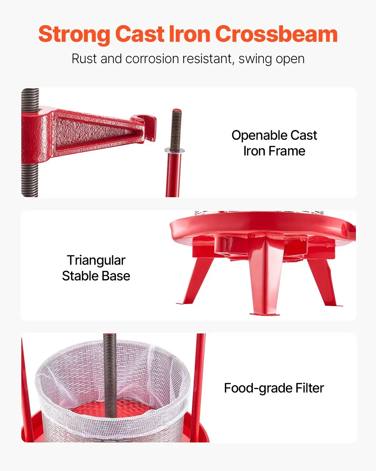 9L Fruit Wine Press, Manual Apple and Grape Juicer with Stainless Steel Basket