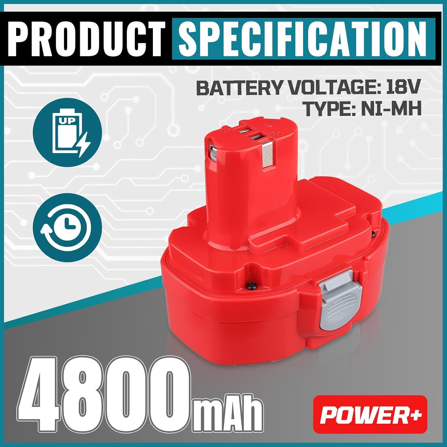 Replacement 18V 4.8Ah Ni-MH Battery for Makita Cordless Tools