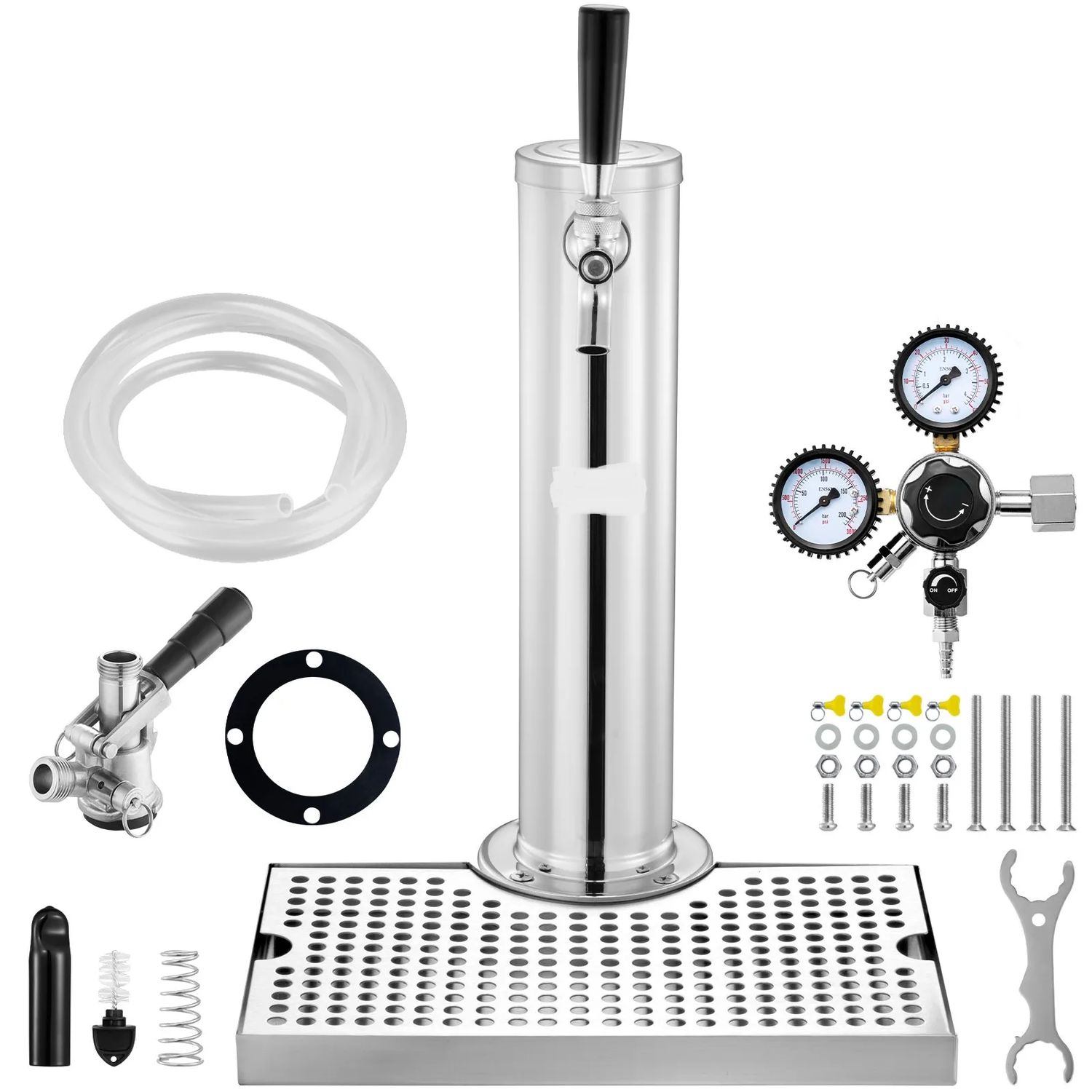 Stainless Steel Single Tap Beer Tower Kegerator Kit