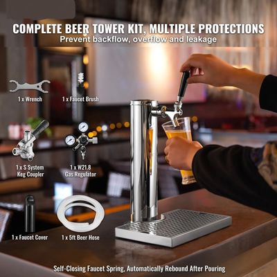 Stainless Steel Single Tap Beer Tower Kegerator Kit