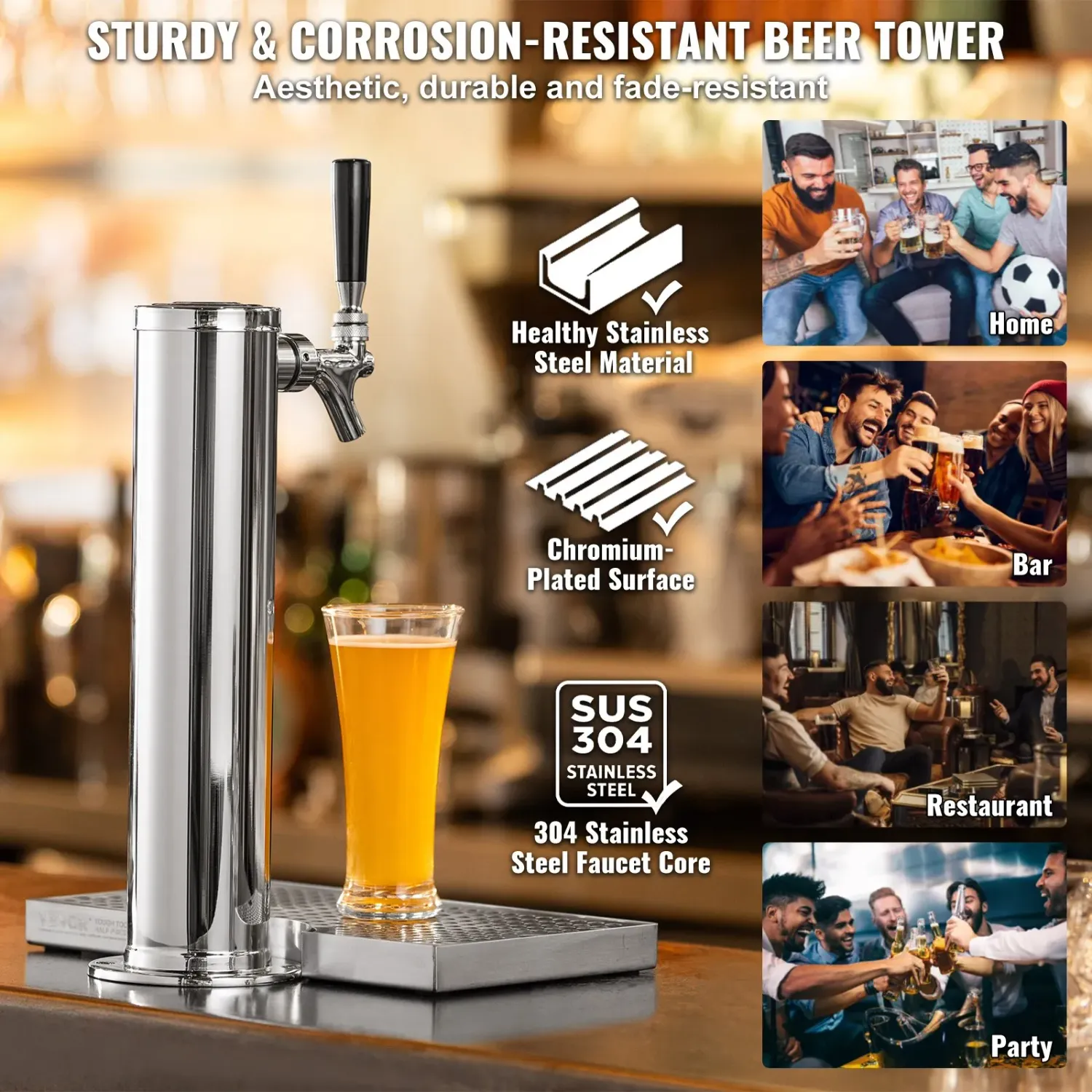 Stainless Steel Single Tap Beer Tower Kegerator Kit